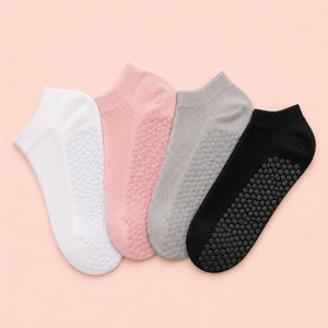 Socquettes Pilates antidérapantes Lihyl — lot de 4 paires (blanc, rose, gris, noir)